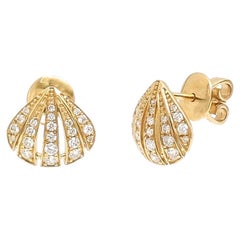 Shell 18K Natural Diamond Yellow Gold Stud Earrings