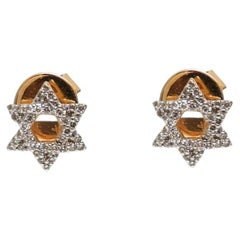 Star of David 18K Natural Diamond Yellow Gold Stud Earrings