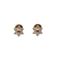 Star of David 18K Natural Diamond Yellow Gold Stud Earrings