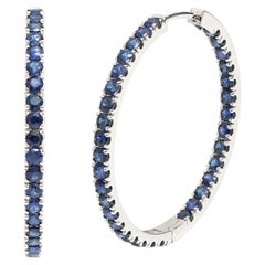 Blue Sapphire 18K White Gold Hoop Earrings