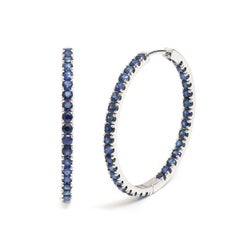 Blue Sapphire 18K White Gold Hoop Earrings