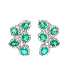 Emerald Cluster 18K Natural Diamond White Gold Stud Earrings