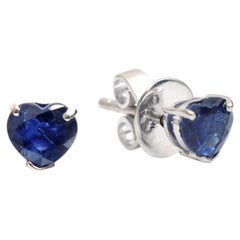 Heart Blue Sapphire 18K White Gold Stud Earrings