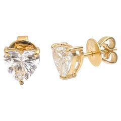 Heart Cut 14K (18K Custom) Lab Diamond Yellow Gold Solitaire Stud Earrings