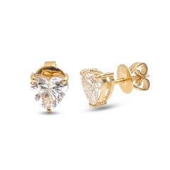 Heart Cut 14K (18K Custom) Lab Diamond Yellow Gold Solitaire Stud Earrings