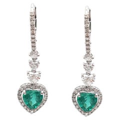 Heart Emerald 18K Natural Diamond White Gold Drop Earrings