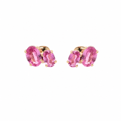 Pink Sapphire 18K Yellow Gold Two-Stone Stud Earrings
