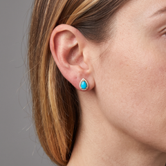 Pear Turquoise Halo 14K (18K Custom) Natural Diamond Yellow Gold Stud Earrings