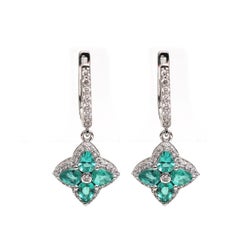 Emerald 18K Natural Diamond White Earrings