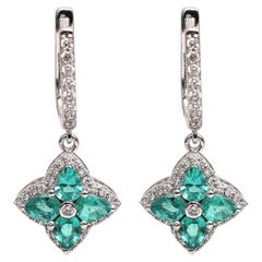 Emerald 18K Natural Diamond White Earrings