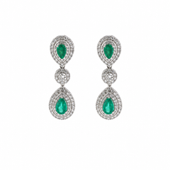 Emerald Dangle 18K Natural Diamond White Gold Earrings