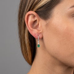 Emerald Cut Emerald 18K Natural Diamond White Drop Earrings