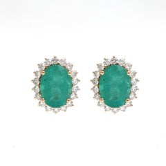 Emerald Halo 18K Natural Diamond Yellow Stud Earrings