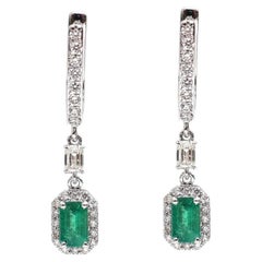 Emerald Cascade 18K Natural Diamond White Gold Drop Earrings