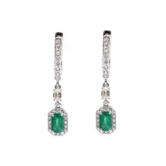 Emerald Cascade 18K Natural Diamond White Gold Drop Earrings
