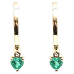 Heart Emerald 18K Yellow Gold Drop Hoop Earrings