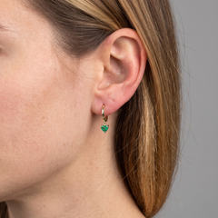 Heart Emerald 18K Yellow Gold Drop Hoop Earrings