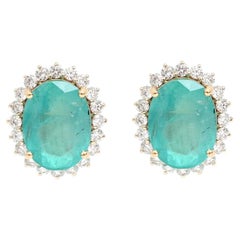 Emerald Radiance Halo 14K (18k custom) Natural Diamond Yellow Gold Stud Earrings
