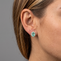 Emerald Radiance Halo 14K (18k custom) Natural Diamond Yellow Gold Stud Earrings