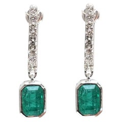 Emerald Elegance 18K Natural Diamond White Gold Drop Earrings