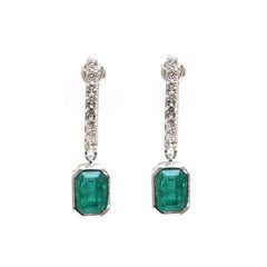 Emerald Elegance 18K Natural Diamond White Gold Drop Earrings