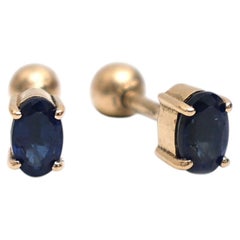 Blue Sapphire Solitaire 14K (18K Custom) Yellow Gold Screw Back Stud Earrings