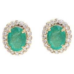 Emerald Glow Halo 14K (18K Custom) Natural Diamond Yellow Gold Stud Earrings