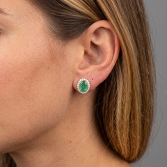 Emerald Glow Halo 14K (18K Custom) Natural Diamond Yellow Gold Stud Earrings