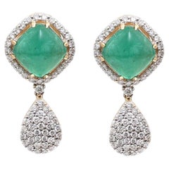 Emerald 18K Natural Diamond Yellow Gold Drop Earrings