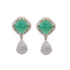 Emerald 18K Natural Diamond Yellow Gold Drop Earrings