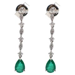 Emerald Brilliance 18K Natural Diamond White Gold Drop Earrings