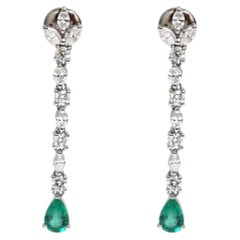 Maya Emerald Linear 18K Natural Diamond White Gold Drop Earrings