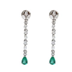Maya Emerald Linear 18K Natural Diamond White Gold Drop Earrings