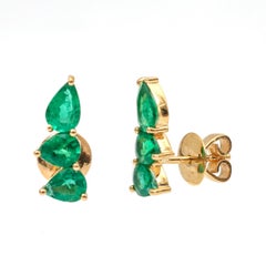 Emerald Three-Stone 18K Yellow Gold Climber Stud Earrings