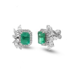 Emerald Luxe Halo 18K Natural Diamond White Gold Stud Earrings