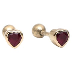 Heart Ruby 14K (18K Custom) Yellow Gold Solitaire Stud Earrings