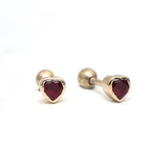 Heart Ruby 14K (18K Custom) Yellow Gold Solitaire Stud Earrings