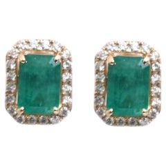 Emerald Royale Halo 14K(18K Custom) Natural Diamond Yellow Gold Stud Earrings
