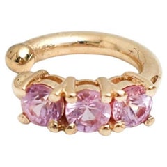 Pink Sapphire Three-Stone 14K (18K Custom) Yellow Gold Ear Cuff