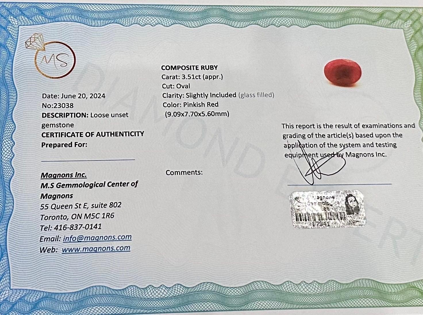 da uomo o donna Rubino ovale sciolto con certificato 9x7mm in vendita