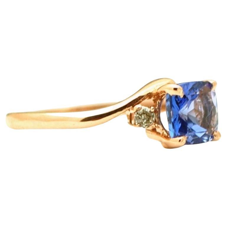 Cushion Tanzanite Diamond ring 18KT rose gold classical engagement ring