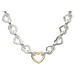 2000 Tiffany & Co. Sterling Silver 18K Gold Heart Link Necklace