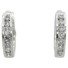 14K White Gold Diamond Channel-Set Hoop Earrings