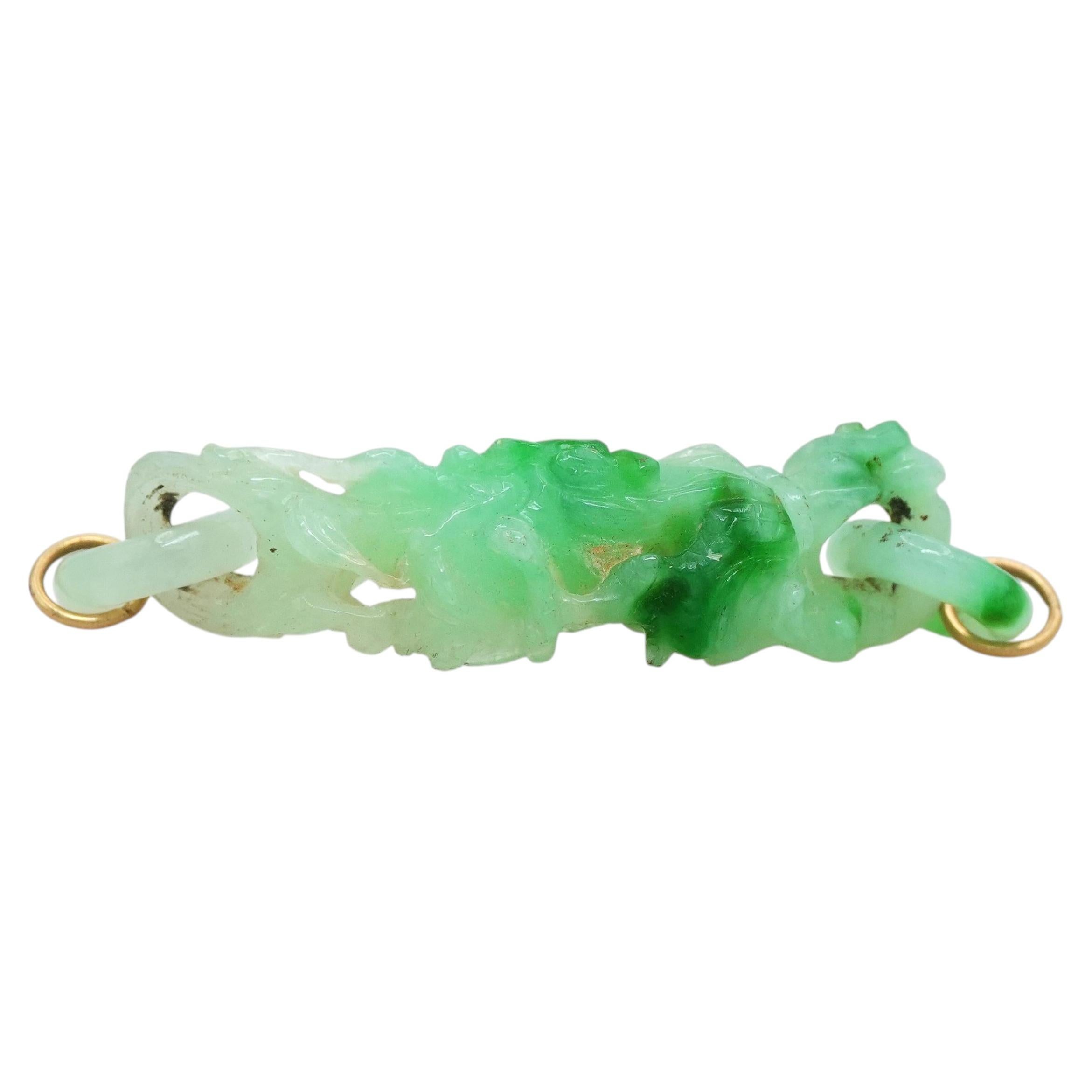Carved Green Jade Figural Connector Pendant