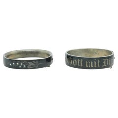 Lot of 2 Victorian Silver Black Enamel Pearl “Gott Mit Dir” Mourning Bracelet's