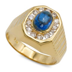 Vintage 18k Yellow Gold Diamond and Cabochon Sapphire Ring