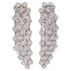 18k White Gold 2.10ctw Diamond Multistrand Cable Chain Clip on Drop Earrings