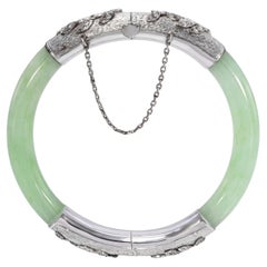 Vintage-Armreif aus einer Edelmetalllegierung mit grünem Jadeit (GIA-Typ A) und Diamanten