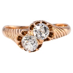 Anello vintage vittoriano in oro giallo 14k con diamante a taglio europeo antico