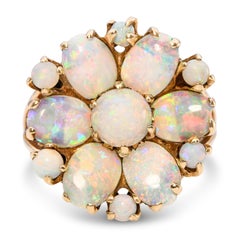 Vintage Yellow Gold Opal Floral Inspired Cluster Split Shank Ring